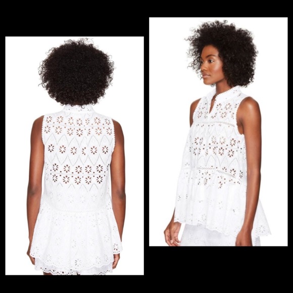 Kate Spade Floral Eyelet Lace Peplum Blouse Top - Picture 2 of 7